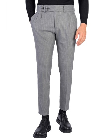 GRAY STRIPED PANTS WITH BELT ACCESSORIES