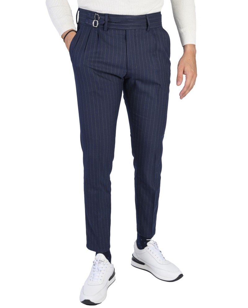 BLUE STRIPED PANTS WITH BELT ACCESSORIES