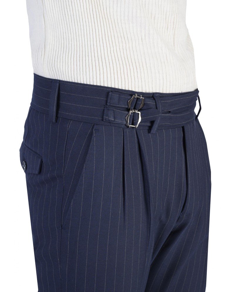 BLUE STRIPED PANTS WITH BELT ACCESSORIES